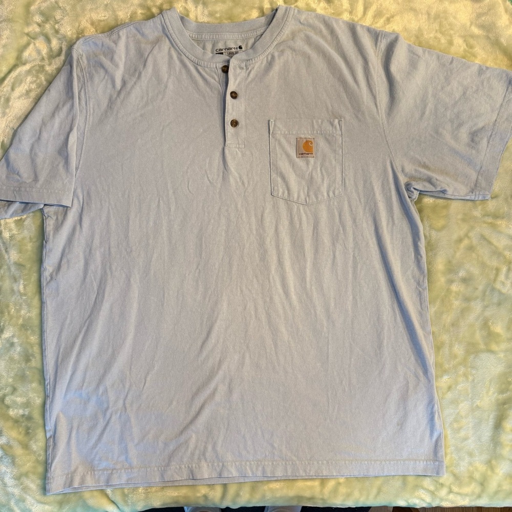 Carhartt Men's Loose Fit Heavyweight Short-Sleeve Pocket Henley T-Shirt XL blue